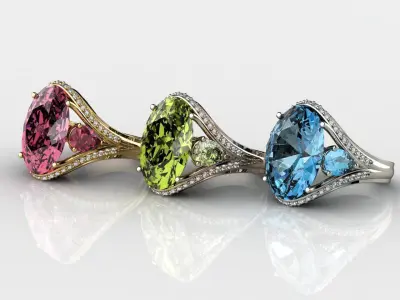 Exquisite Gemstone Rings 3D print model