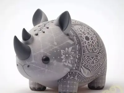 Decorative Rhino Bank Ceramic Intricate Mandala Patterns 3D Low-poly 3D model