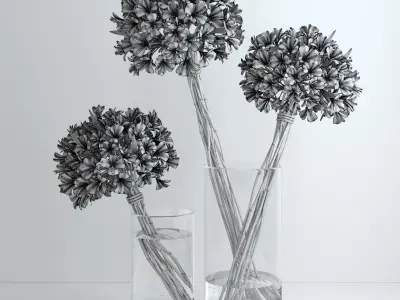 Alstroemeria flowers in glass vase 3D model