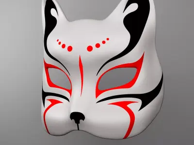 Japanese Kitsune Cat Mask Cosplay and Decoration 3D print model