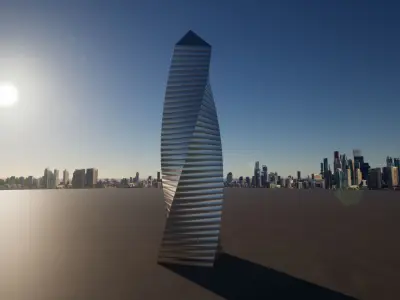 tower futuristic in middle of city Low-poly 3D model