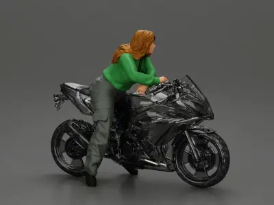 motorcyclist woman hoodie sitting on motorcycle 3D print model