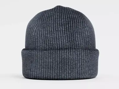 Winter Hat V7 - Dark Blue Knitted Beanie with Folded Cuff  3D model