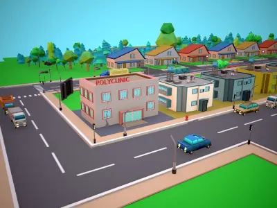 City Modular Set Toon Style Low-poly Low-poly 3D model