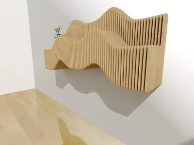 Parametric Wavy Wooden Wall Decor  Shelf 02 3D model