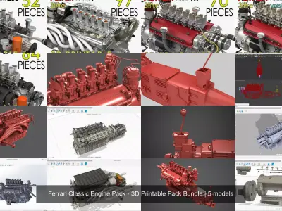 Ferrari Classic Engine Pack - 3D Printable Pack Bundle 3D Model Collection
