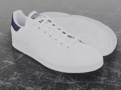Adidas 3D Shoes - White - Blue Stan Smith Series Low-poly 3D model
