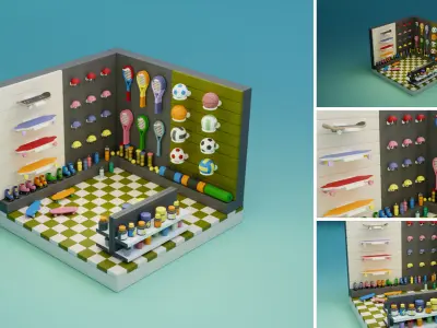 Cozy Cartoon Profession Rooms Interior 3 Low-poly 3D model