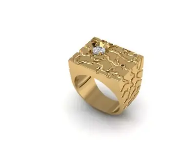 Man Ring Cobblestone Design With Bezel Set Diamond 3D print model