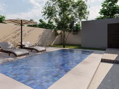 backyard pool design  of luxury house 3D model