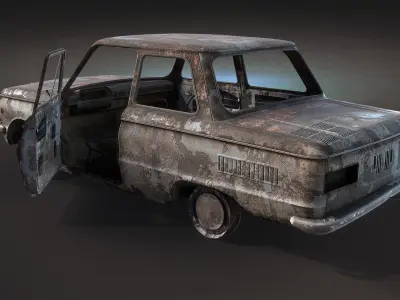 Burnt Retro Car 03 Low-poly 3D model