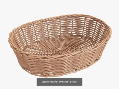 Wicker baskets light brown with fabric handle 3D Model Collection