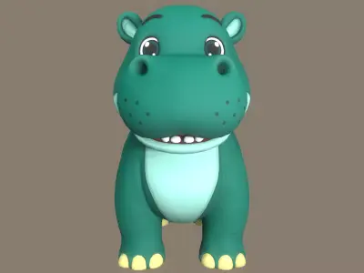Rigged Cute Playful Green Hippo Low-poly 3D model