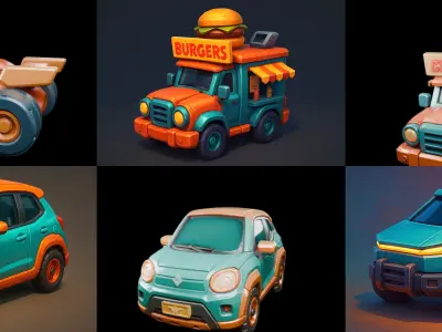 Stylized Car Advanced model bundle 10 pack 100 glb 3D model