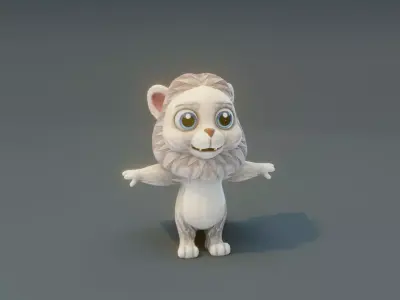 Cartoon White Lion Rigged 3D Model Low-poly 3D model