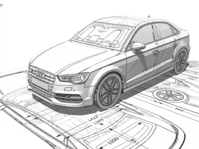 Audi A3 Limousine 3d blueprint Low-poly 3D model