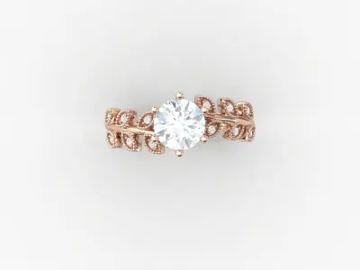 Thin Vines Leaf Engagement Ring 1ct 3D print model