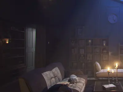 Sunset moody old acient rustic classic living room interior  3D model