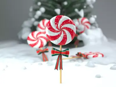 Christmas Candy Pinwheel Lollipop 3D Model 3D model