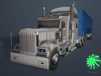 Truck trailer tractor vehicle Low-poly 3D model