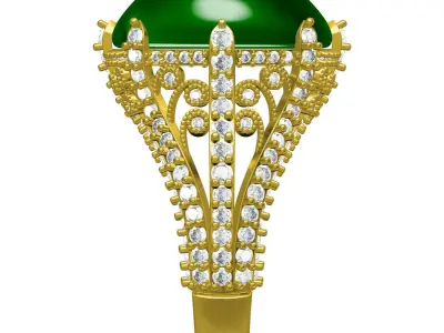 Green Cabochon Stone Split Shank Art Deco Ring 3D print model