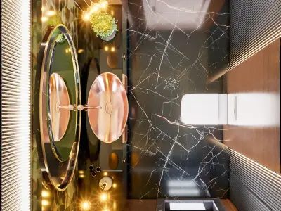 Marble and Wood WC with Copper Details 3D model