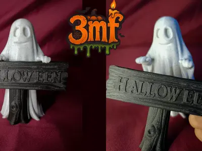 Halloween Ghost with Wooden Sign 3D print model