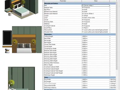 Master Bedroom Furniture Revit Family Parametric 3D model