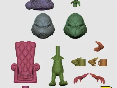 MiniPrint 005 - Grinch with chair and Max 3D print model