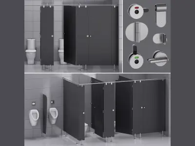 Sanitary partitions for public toilets FunderMax 1 3D model