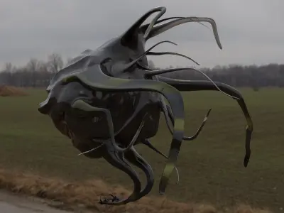 Monster scary looking creature flying in sky 3D model