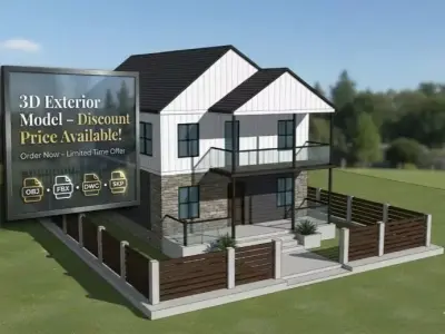 Modern Double-Story House 3D Model  3 Bed   SKP DWG ObJ Free 3D model