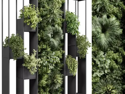 plants set partition in metal  Vertical graden wall decor box Low-poly 3D model