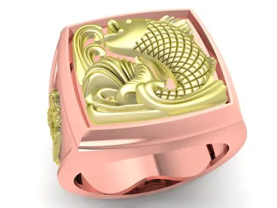 Luxury Two Tone Sculpted Koi Fish Signet Ring for Men 3362 3D print model