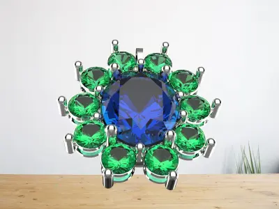 flower pendant and blue sapphire and green garnet mix  3D print model