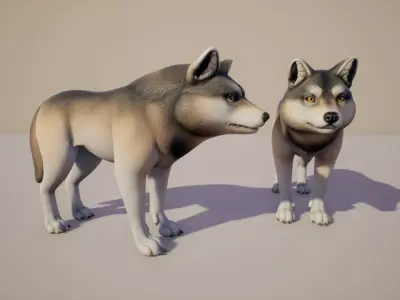 Wolf stylized Low-poly 3D model