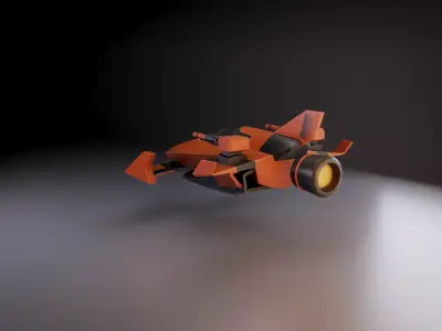 Stylized Modular Spacecraft with Mounted Weapon Game-Ready Low-poly 3D model