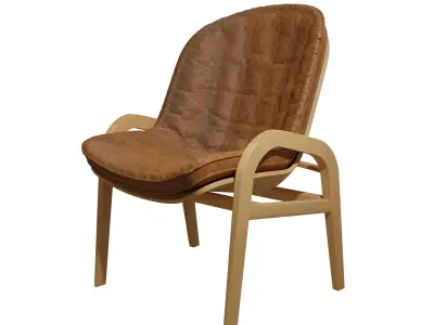 Retro stye brown leather with wooden  structure 3D model