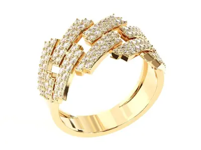 Diamond cuban link half band ring -3 3D print model