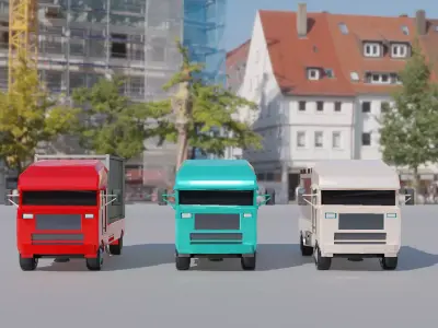 lowpoly truck three colorful trucks on city street Low-poly 3D model