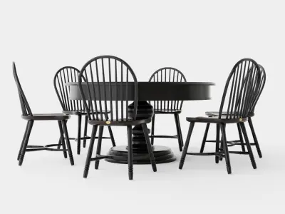 Cardiff black with Windsor chair black Dining Set Low-poly 3D model