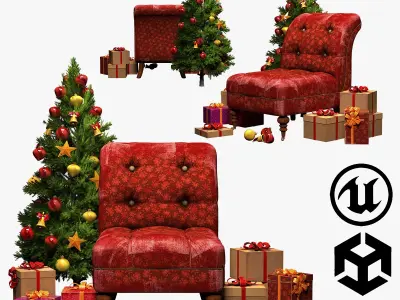 santa chair Santa Claus chair present high-poly 3D model