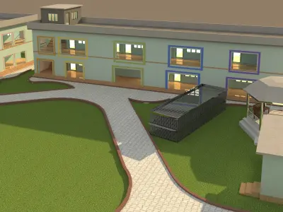 3D MODEL SCHOOL  WITH SPORTS COMPLEX   Low-poly 3D model