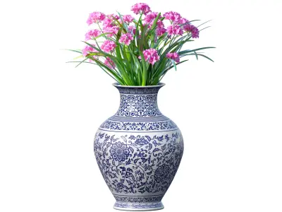 A bouquet of flowers in a vase pot flowerpot for decoration 3D model