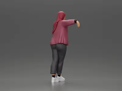 Beautiful Girl in Hijab and Jacket Leaning on the Car with Hand 3D print model