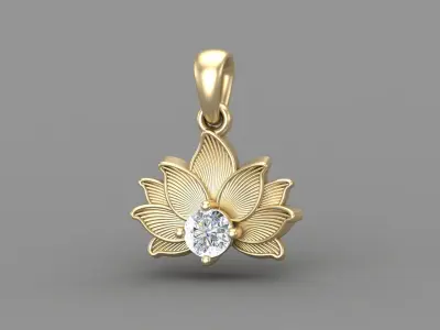 Textured Lotus Flower Diamond Pendant CAD Design 3D print model