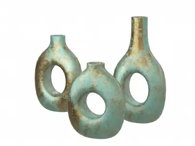 Turquoise and Gold Decor Vase Set 3D model