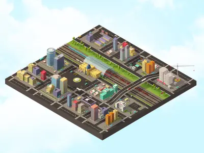 Ultimate Low Poly Megapolis City Pack2  Railway 3D model