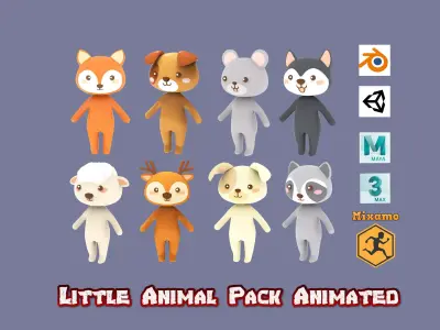 Little Animal Pack Animated Low-poly 3D model