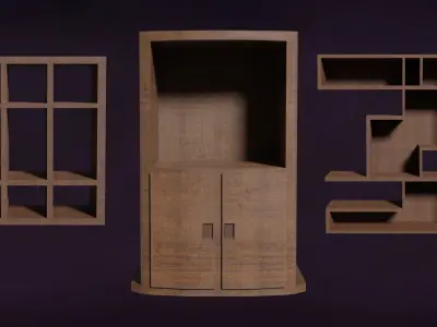 Deco BookShelfs Wood Style Scape Lignum Lot 2 Group N2- Low 3D model